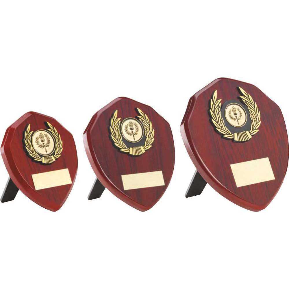 Rosewood Shield and Gold Trim Assembled Trophy by School Badges UK