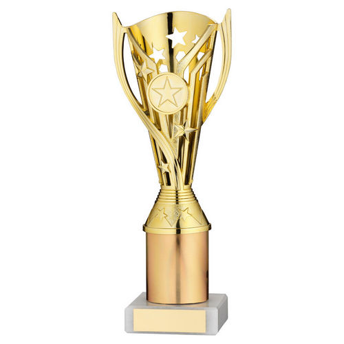 Gold with Tube Plastic Flash Cup Assembled on Marble - 203mm by School Badges UK