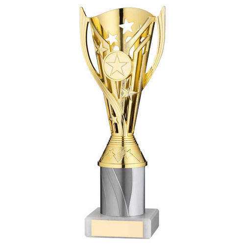 Gold/White Plastic Flash Cup Assembled on Marble - 203mm by School Badges UK
