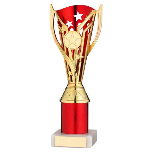Gold/Red Plastic Flash Cup Assembled on Marble with Tube - 203mm by School Badges UK