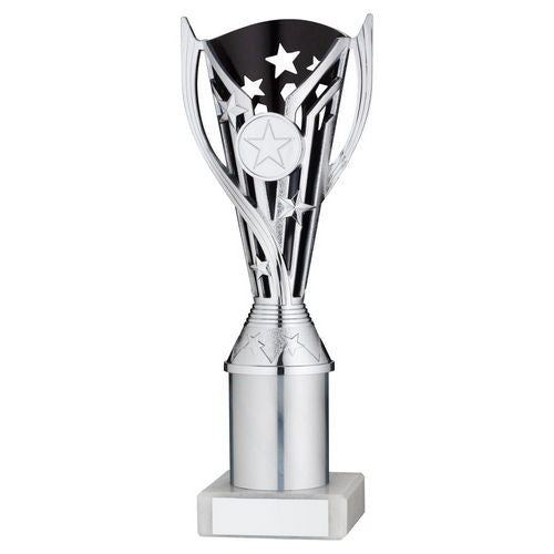 Silver/Black Plastic Flash Cup Assembled on Marble with Tube - 203mm by School Badges UK
