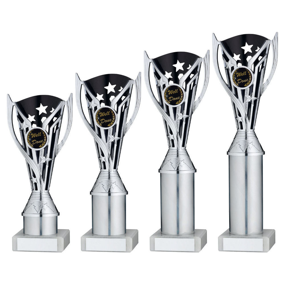 Silver/Black Plastic Flash Cup Assembled on Marble with Tube by School Badges UK