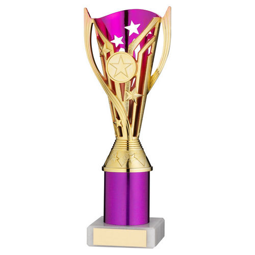 Gold/Purple Plastic Flash Cup Assembled on Marble with Tube - 203mm by School Badges UK