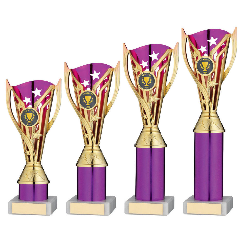 Gold/Purple Plastic Flash Cup Assembled on Marble with Tube by School Badges UK