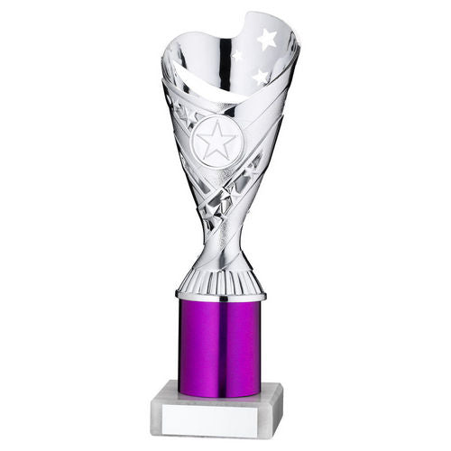 Silver/Purple Plastic Sabre Cup Assembled on Marble - 203mm by School Badges UK