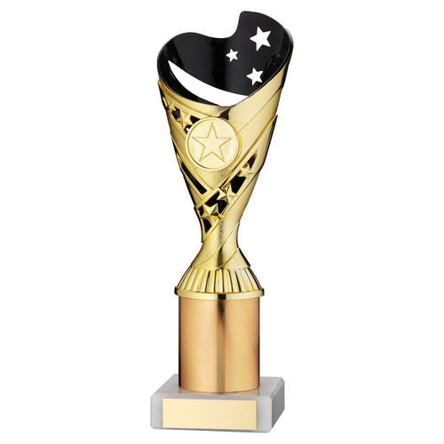 Gold/Black Plastic Sabre Cup Assembled on Marble with Tube - 203mm by School Badges UK