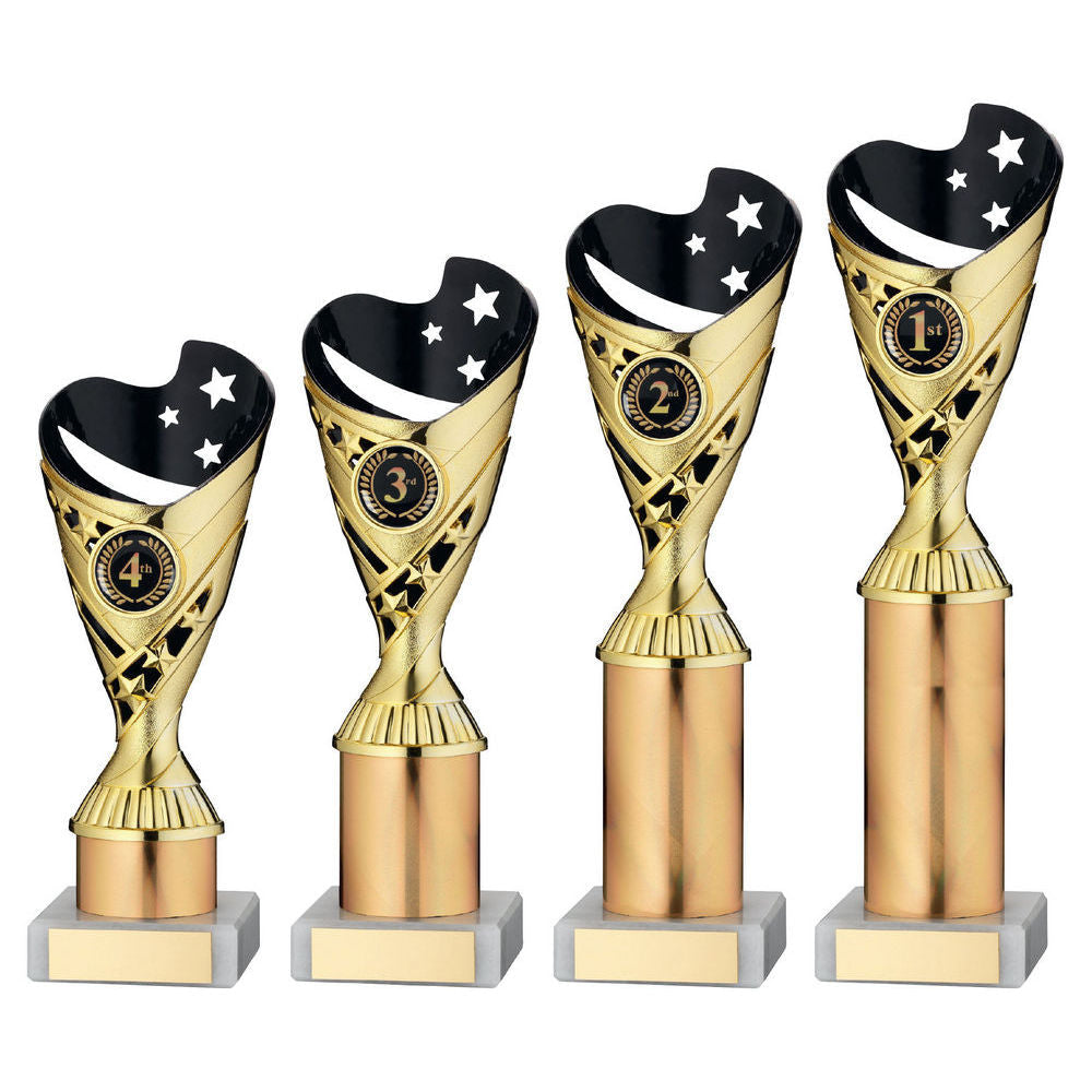 Gold/Black Plastic Sabre Cup Assembled on Marble with Tube by School Badges UK