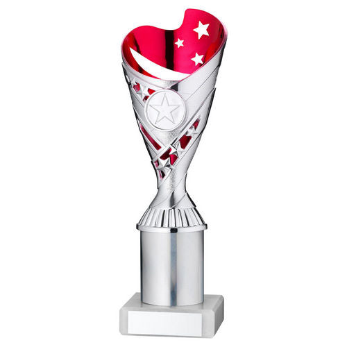 Silver/Pink Plastic Sabre Cup Assembled on Marble with Tube - 203mm by School Badges UK