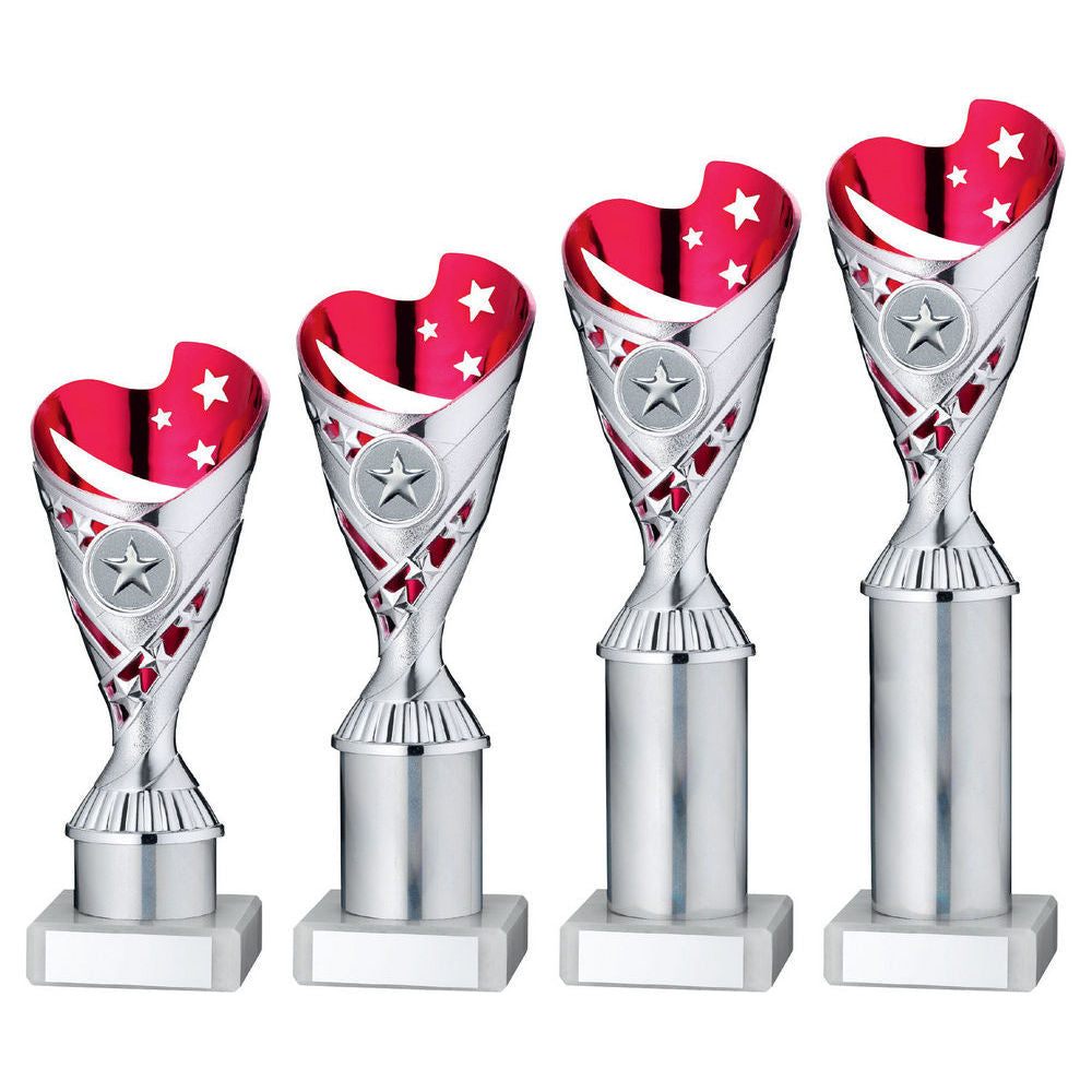 Silver/Pink Plastic Sabre Cup Assembled on Marble with Tube by School Badges UK