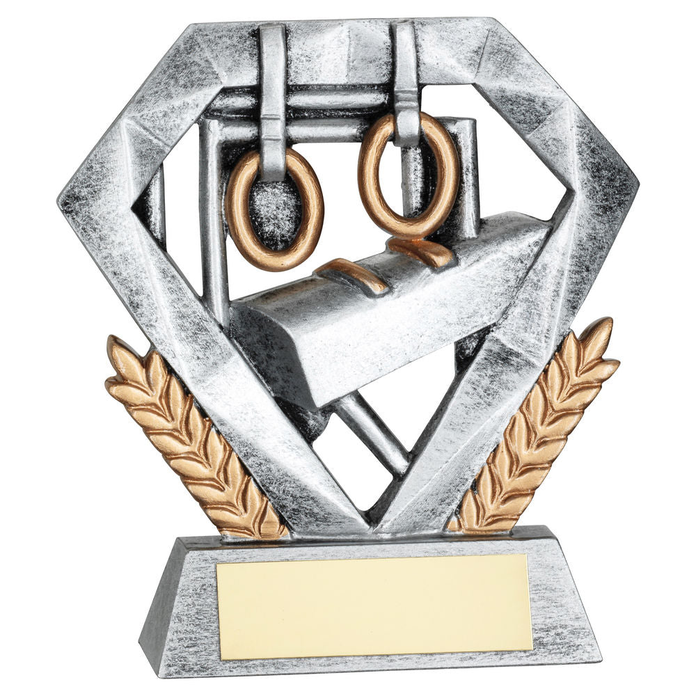 Pewter/Gold Gymnastics Mini Diamond with Plate - 4in by School Badges UK