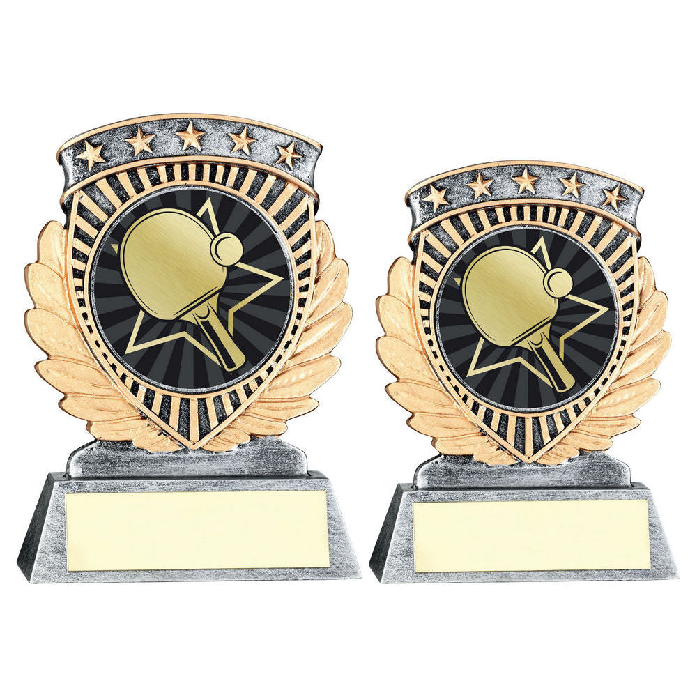 Pewter/Gold 5 Star Holder with Vinyl Table Tennis Insert & Plate by School Badges UK