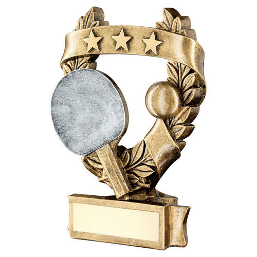 Bronze/Pewter/Gold Table Tennis 3 Star Wreath Award with Plate - 127mm by School Badges UK