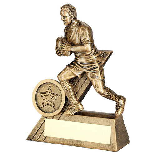 Bronze/Gold Male Rugby Mini Figure with Plate - 102mm by School Badges UK