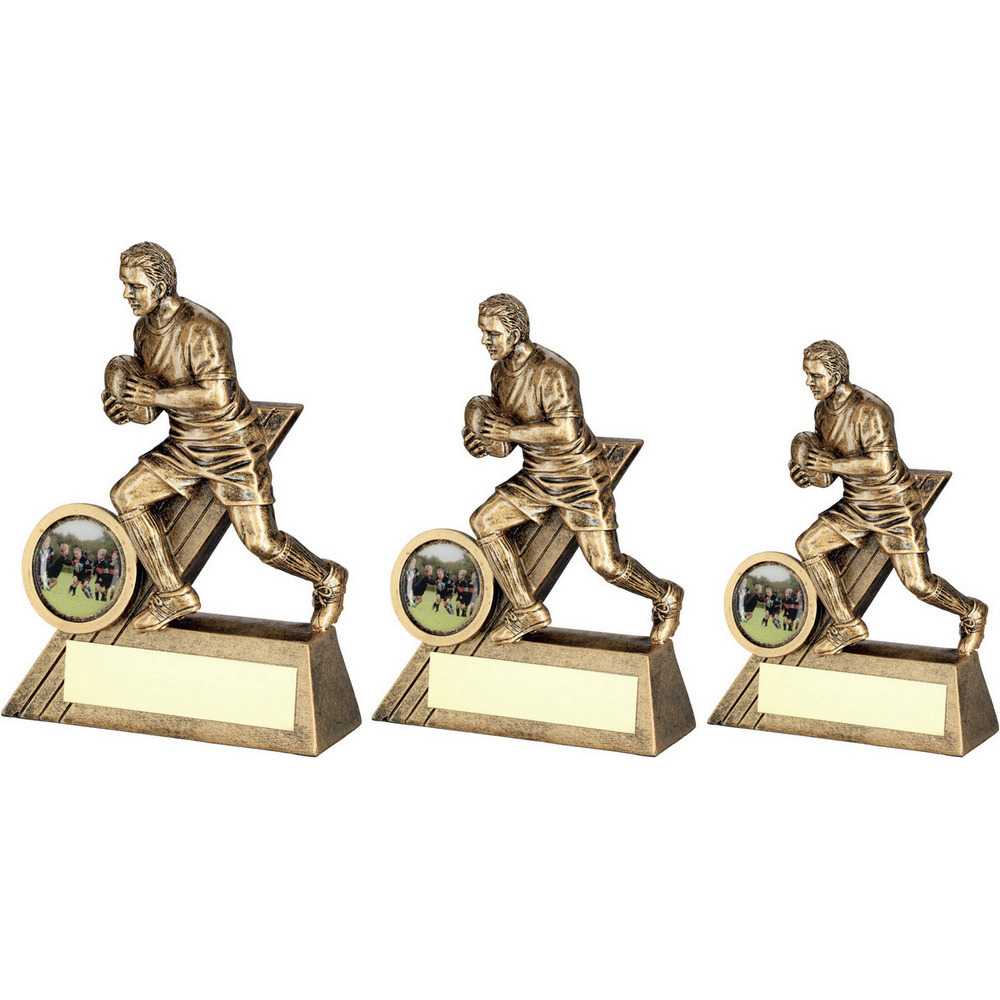 Bronze/Gold Male Rugby Mini Figure with Plate by School Badges UK