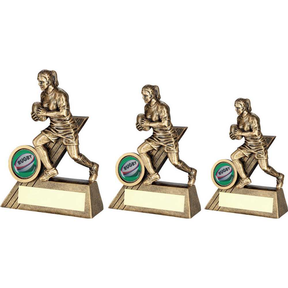 Bronze/Gold Female Rugby Mini Figure with Plate by School Badges UK
