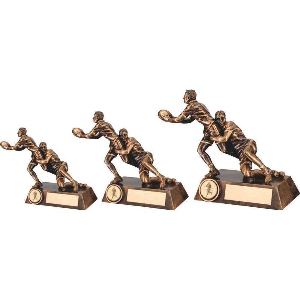 Bronze/Gold Double Rugby Tackle Figure with Plate by School Badges UK