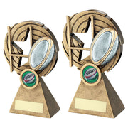 Bronze/Pewter/Gold Rugby Ball and Posts on Holed Spiral with Plate by School Badges UK