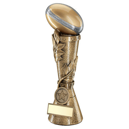 Bronze/Pewter/Gold Rugby Ball Leaf Column with Centre - 178mm by School Badges UK