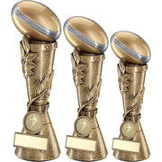 Bronze/Pewter/Gold Rugby Ball Leaf Column with Centre by School Badges UK