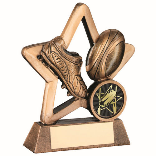 Bronze/Gold Resin Rugby Mini Star with Plate - 95mm by School Badges UK