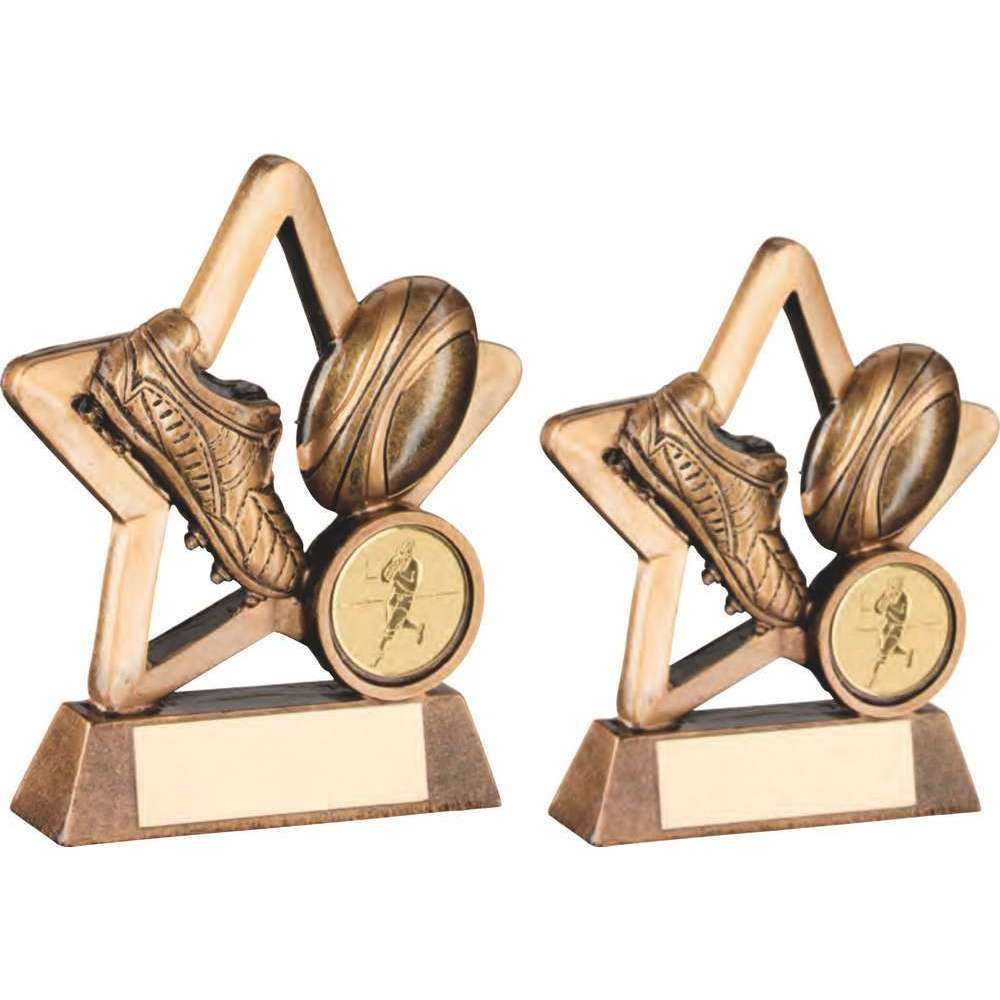 Bronze/Gold Resin Rugby Mini Star with Plate by School Badges UK