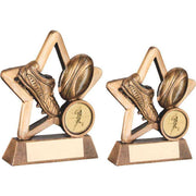 Bronze/Gold Resin Rugby Mini Star with Plate by School Badges UK