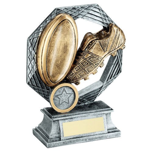 Bronze/Gold/Pewter Rugby Octagon Series with Plate - 127mm by School Badges UK