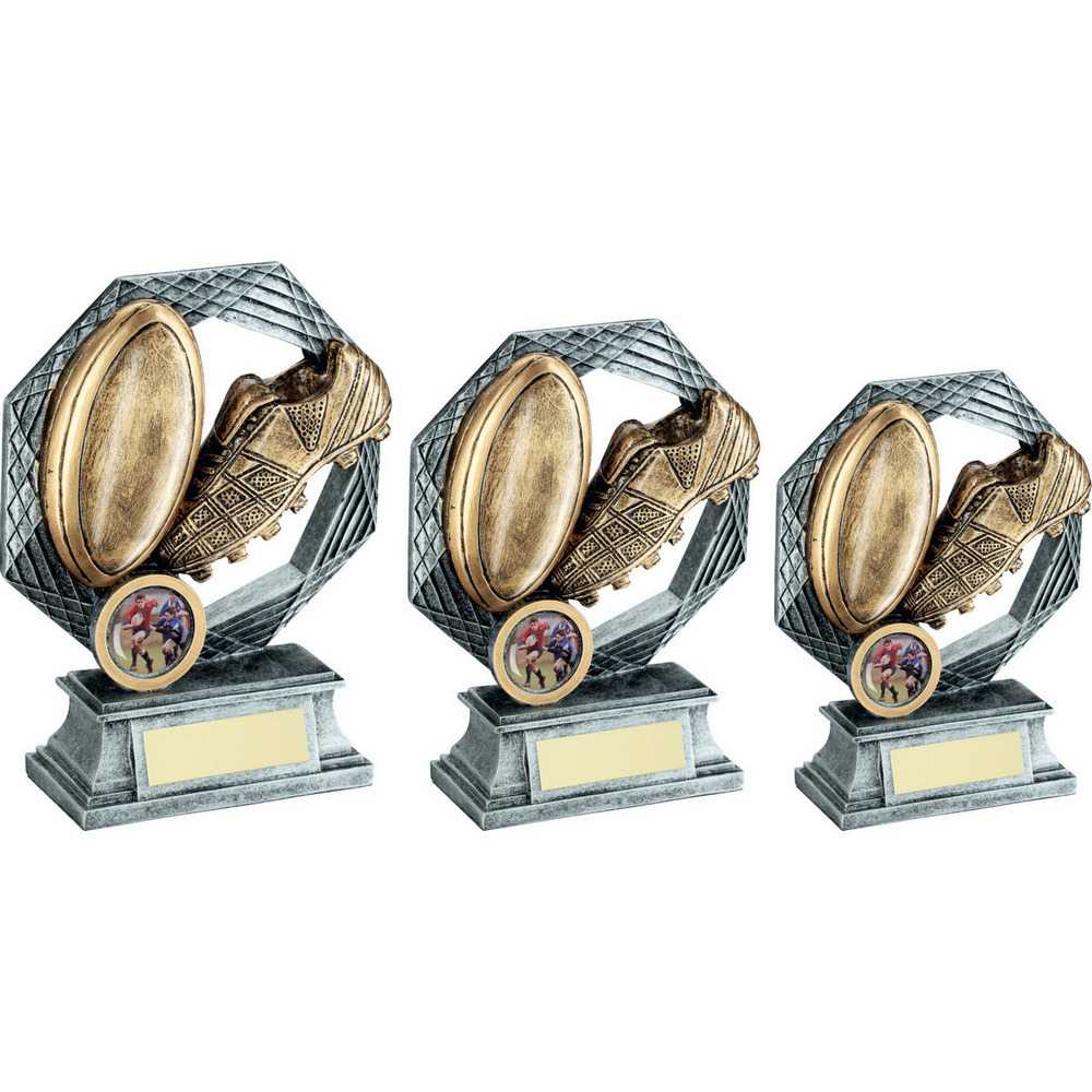 Bronze/Gold/Pewter Rugby Octagon Series with Plate by School Badges UK