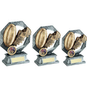 Bronze/Gold/Pewter Rugby Octagon Series with Plate by School Badges UK