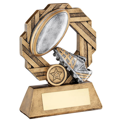 Bronze/Pewter/Gold Rugby Octo Ribbon Series with Plate - 165mm by School Badges UK