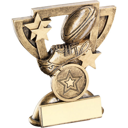 Bronze/Gold Rugby Mini Cup with Plate - 95mm by School Badges UK