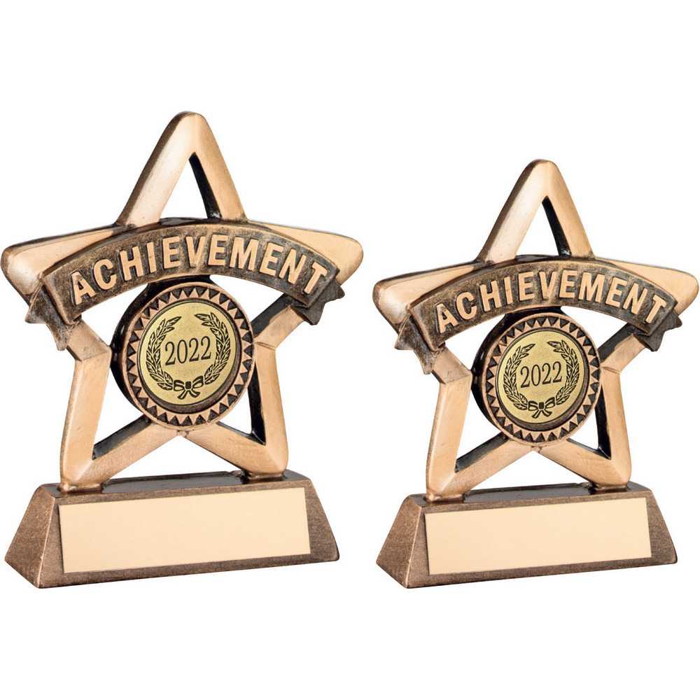 Bronze/Gold Resin Achievement Mini Star with Plate by School Badges UK