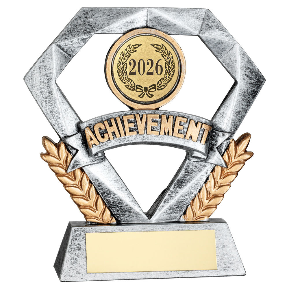 Pewter/Gold Achievement Mini Diamond with Plate - 4in by School Badges UK