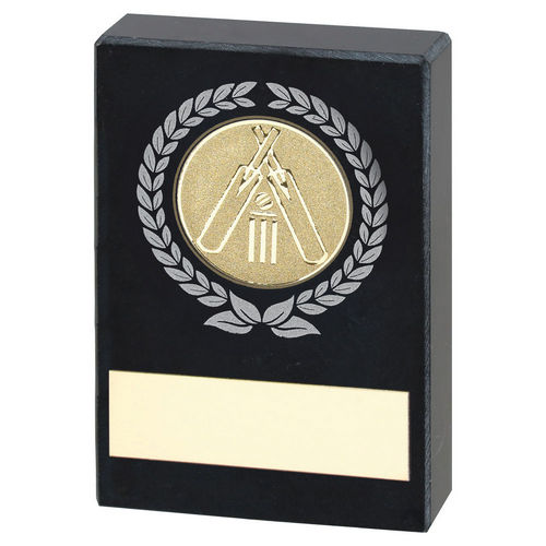 Black Marble with Silver/Gold Wreath, Cricket Insert and Plate - 64X44mm by School Badges UK