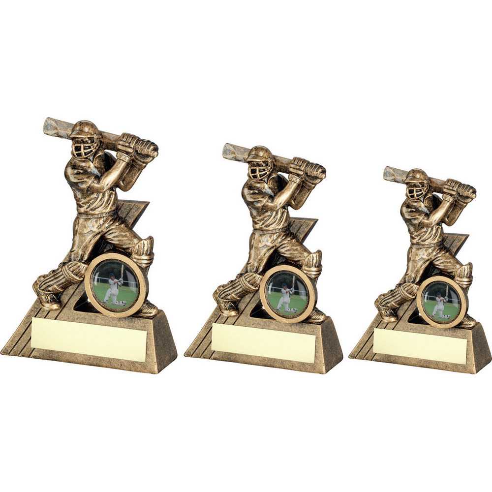 Bronze/Gold Mini Male Cricket Batsman Figure with Plate by School Badges UK