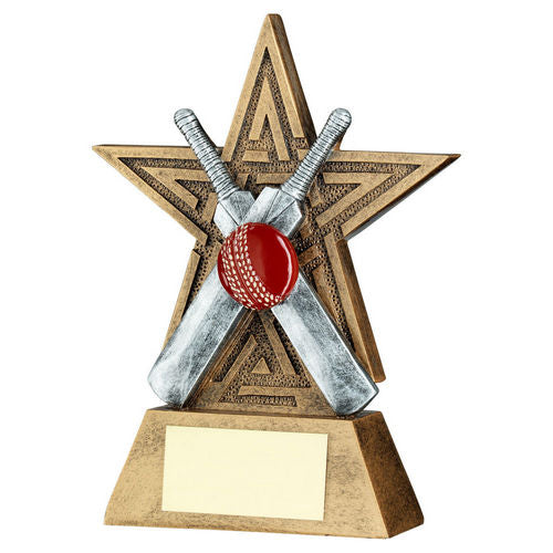 Bronze/Pewter/Red Cricket Star Line Series with Plate - 102mm by School Badges UK