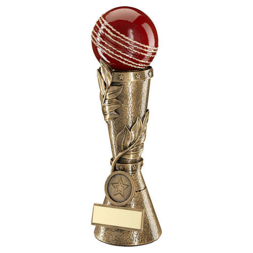 Bronze/Gold/Red Cricket Ball Leaf Column with Plate - 178mm by School Badges UK
