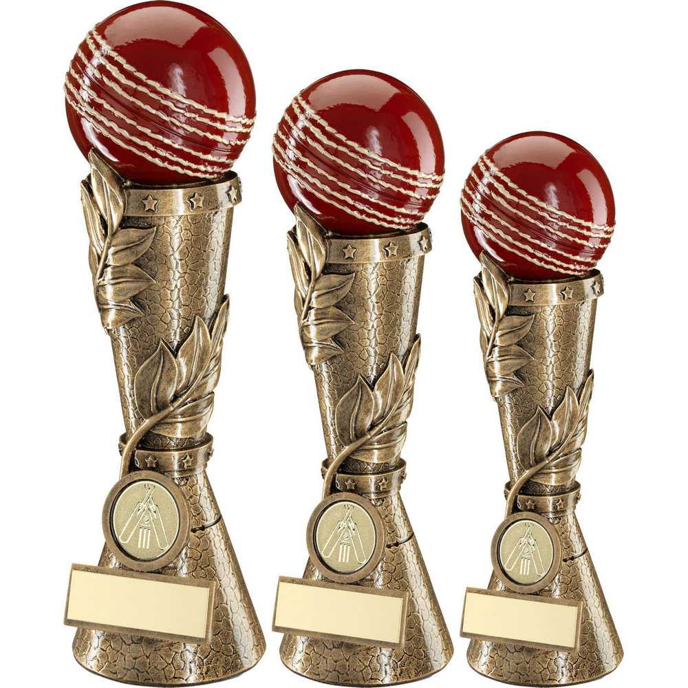 Bronze/Gold/Red Cricket Ball Leaf Column with Plate by School Badges UK