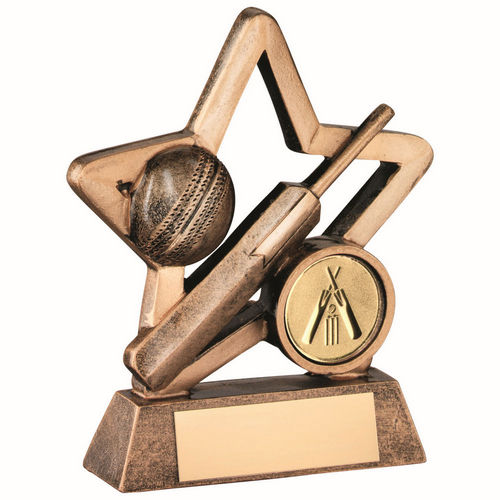 Bronze/Gold Resin Cricket Mini Star with Plate - 95mm by School Badges UK