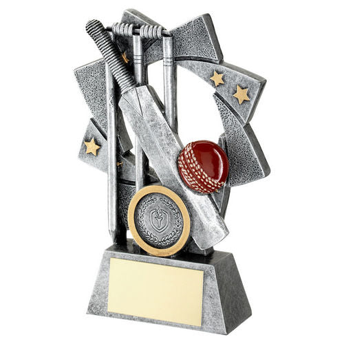 Pewter/Gold/Red Cricket Star Spiral with Plate - 108mm by School Badges UK