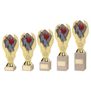 Gold Plastic Holder + Cricket Disc on Cream Marble Trophy by School Badges UK
