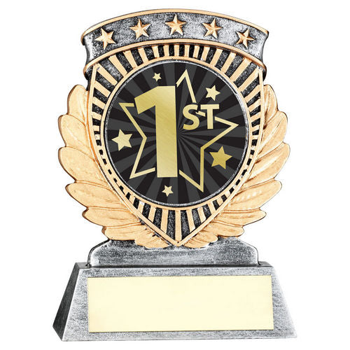 Pewter/Gold 5 Star Holder with Vinyl First Insert & Plate - 95mm by School Badges UK