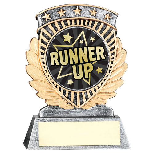 Pewter/Gold 5 Star Holder with Vinyl Runner Up Insert & Plate - 95mm by School Badges UK