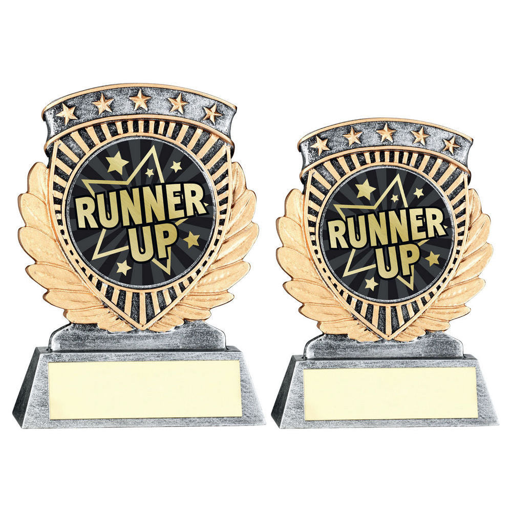 Pewter/Gold 5 Star Holder with Vinyl Runner Up Insert & Plate by School Badges UK