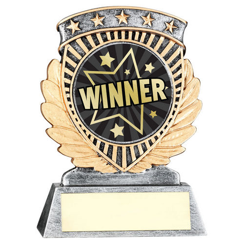 Pewter/Gold 5 Star Holder with Vinyl Winner Insert & Plate - 95mm by School Badges UK