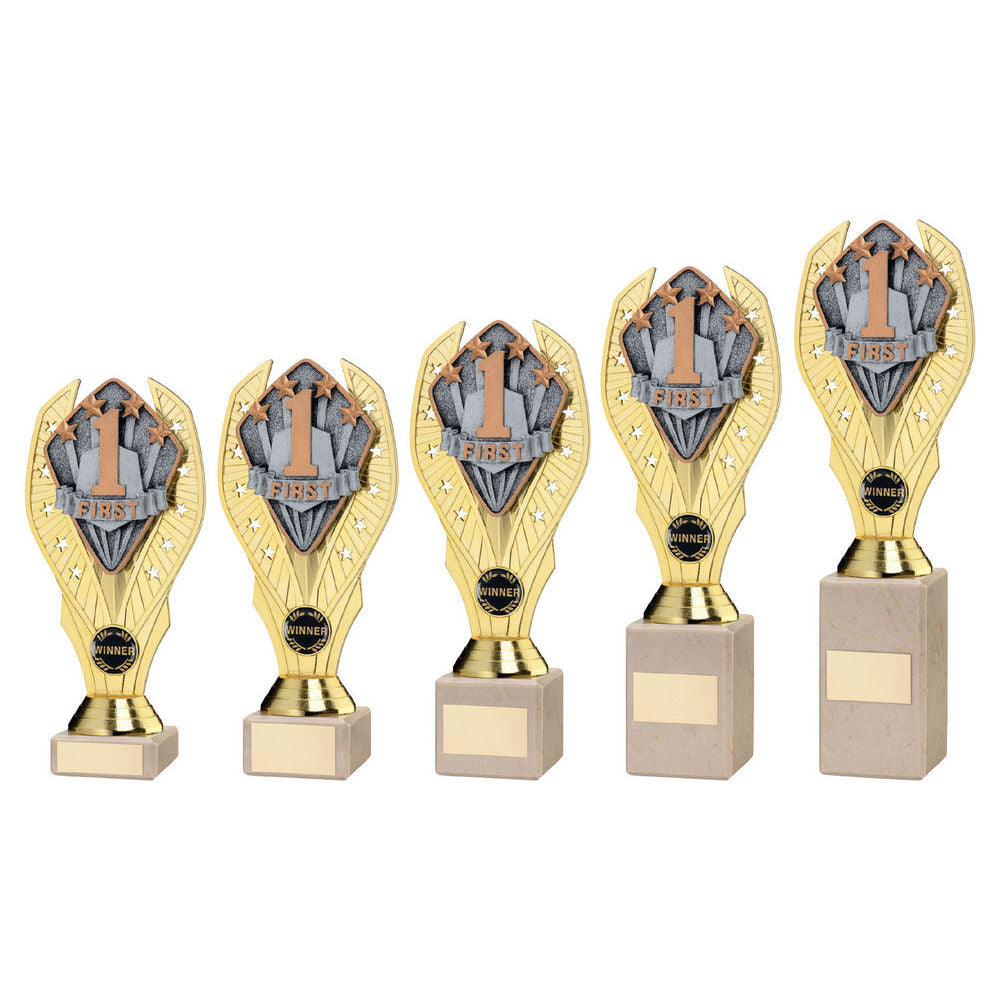Gold Plastic Holder + First Disc on Cream Marble Trophy by School Badges UK