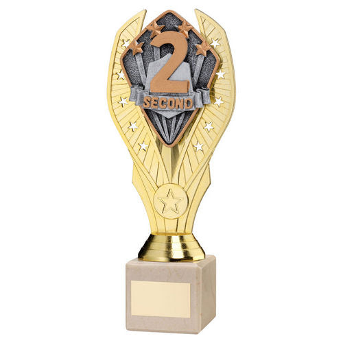 Gold Plastic Holder + Second Disc on Cream Marble Trophy - 197mm by School Badges UK