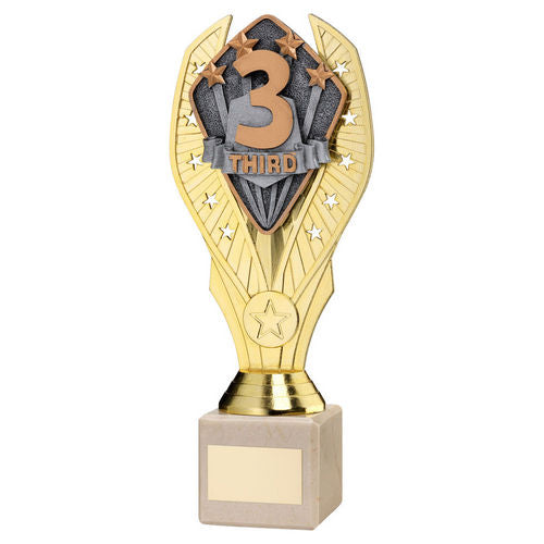Gold Plastic Holder + Third Disc on Cream Marble Trophy - 197mm by School Badges UK