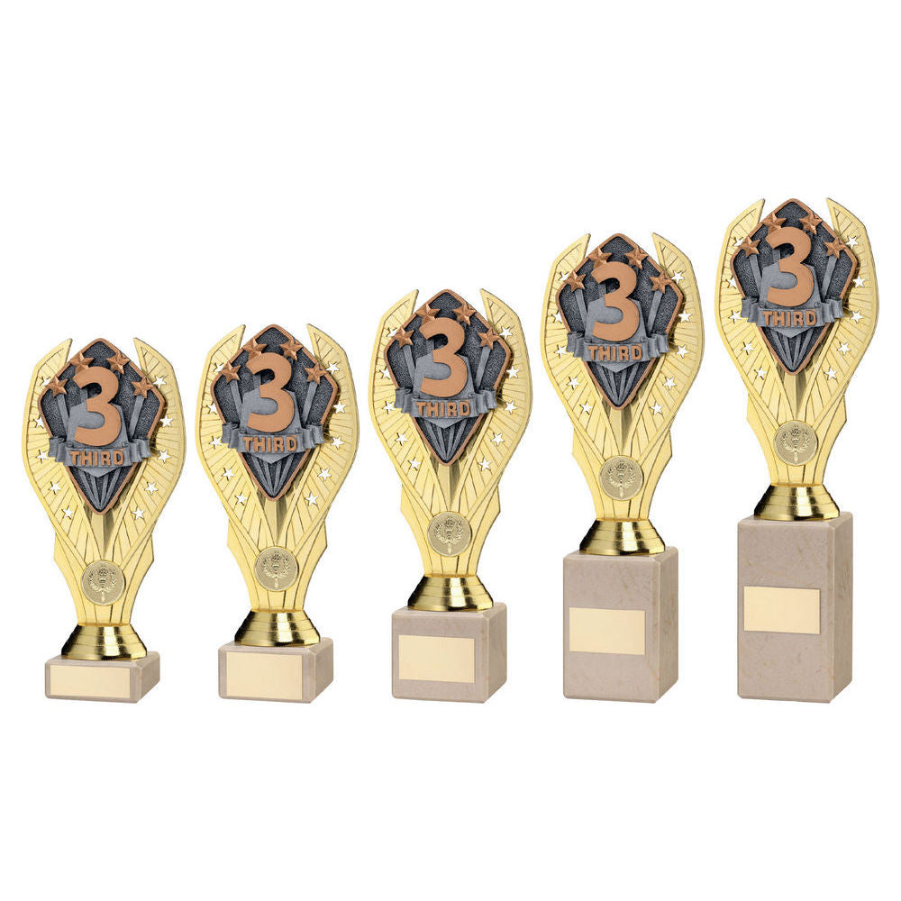 Gold Plastic Holder + Third Disc on Cream Marble Trophy by School Badges UK