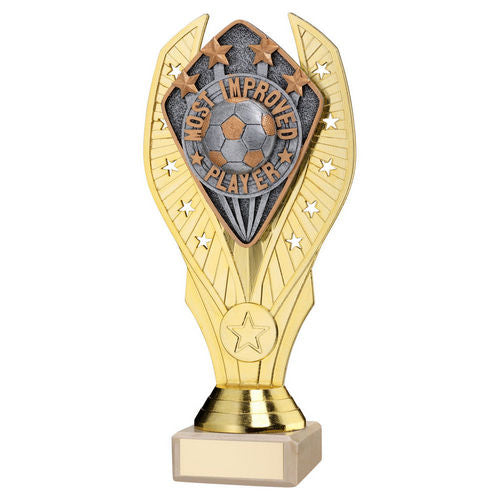 Gold Holder + Most Improved Player Disc & Cream Marble Trophy by School Badges UK